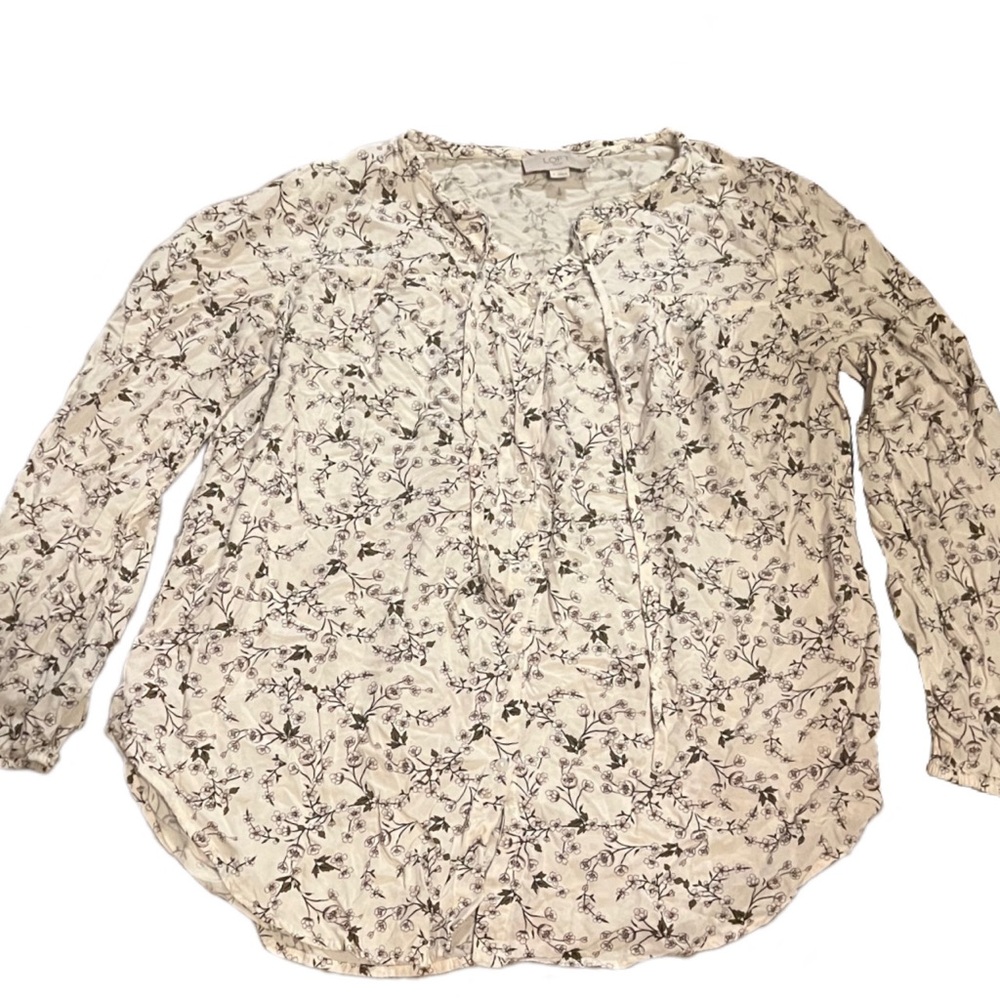 Tan Floral peasant style blouse